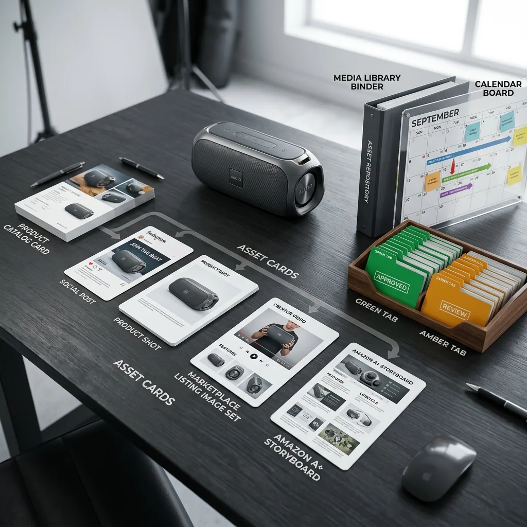 AI product content generator workflow for ecommerce across descriptions, images, videos, marketplace assets, and campaigns.