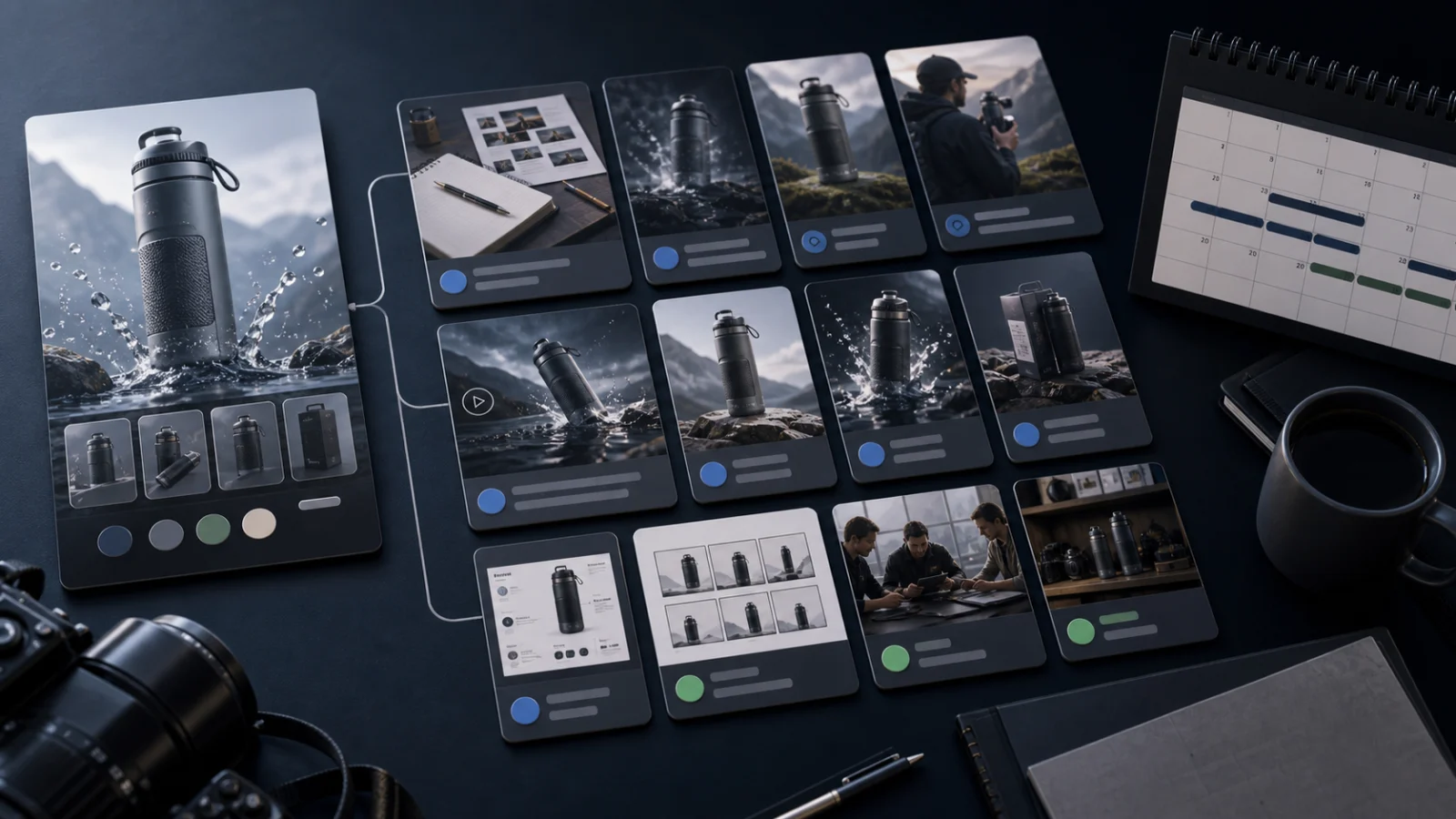 AI product launch campaign workflow for ecommerce brands from product context to calendar.