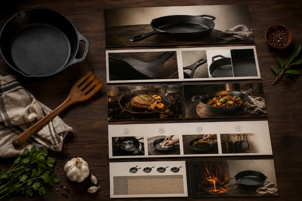 Amazon A+ modules storyboard layout for cast iron cookware.