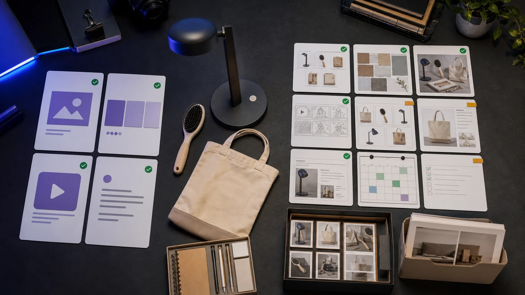 Predis.ai alternatives for ecommerce showing social posts connected to product catalog, product shots, creator videos, marketplace assets, approvals, and campaign calendar.