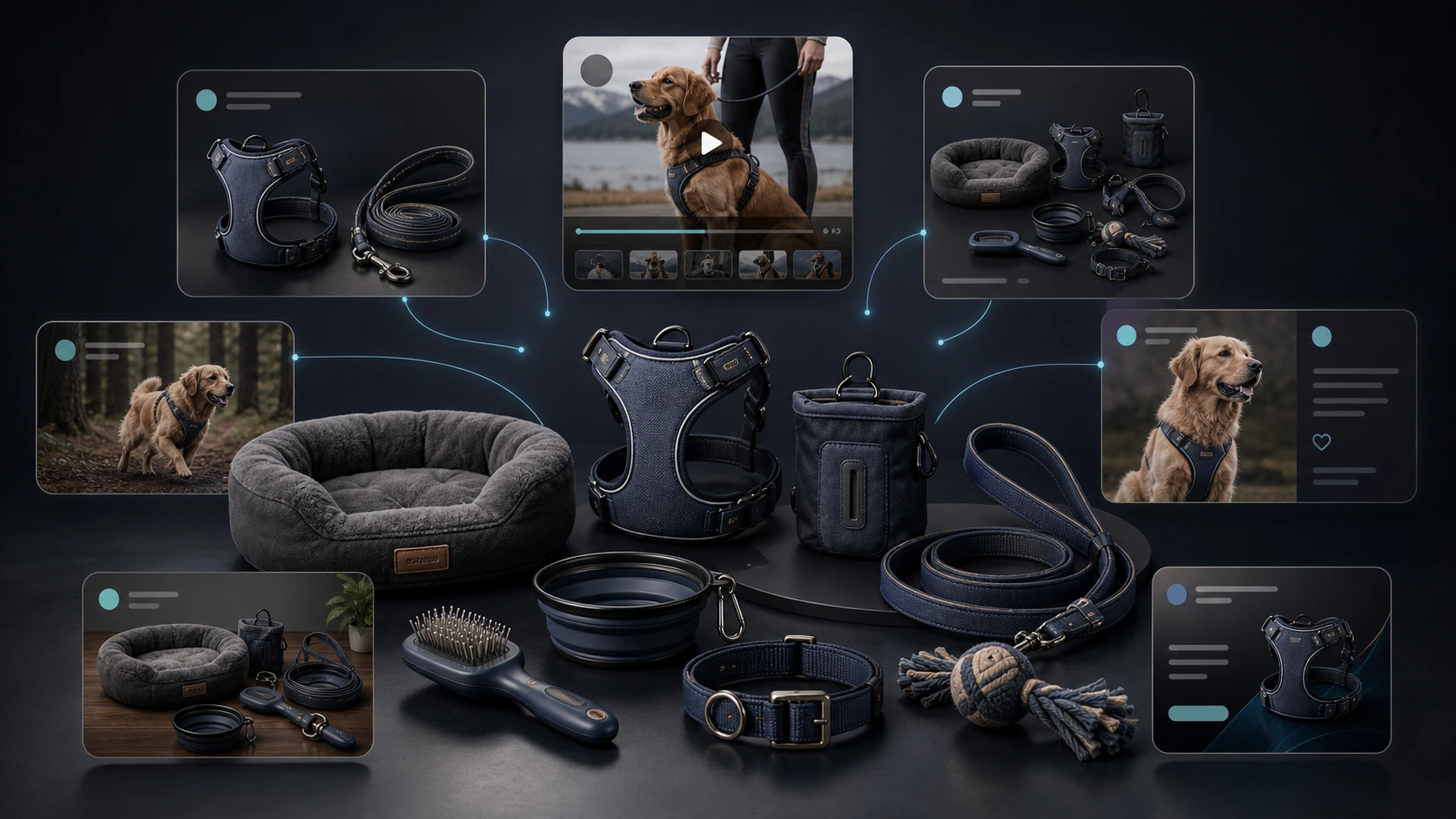 Product catalog context powering AI-generated marketing content for a premium pet accessories brand.